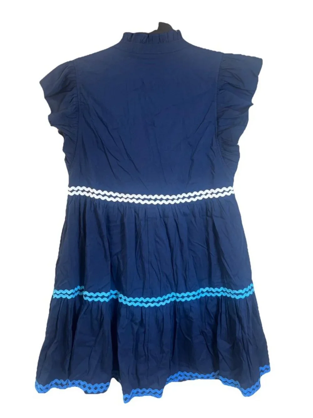 NWT Entro Women’s Navy Blue Embroidered Baby Doll Medium Mini Dress Fun Classy - Picture 2 of 9